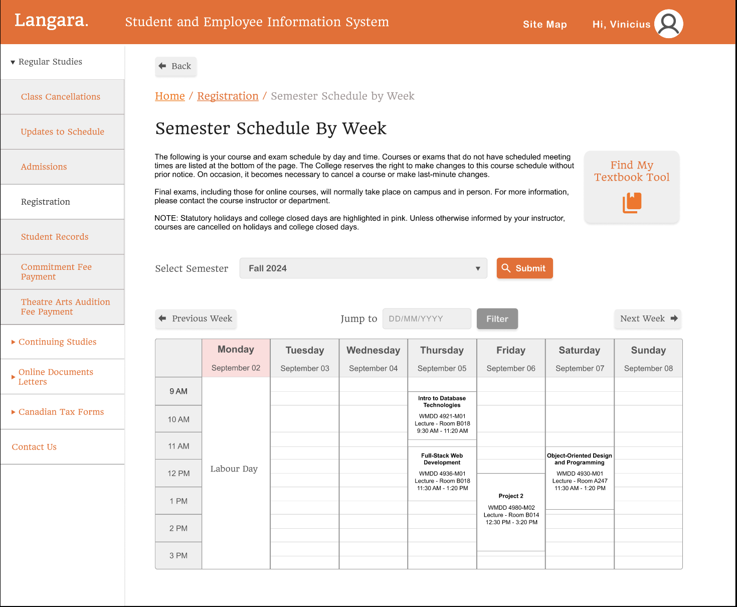 Vue du calendrier hebdomadaire